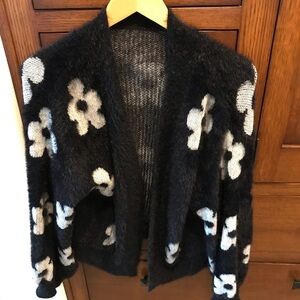 Floral Patterned Black and White Women's Sweater - Size Small